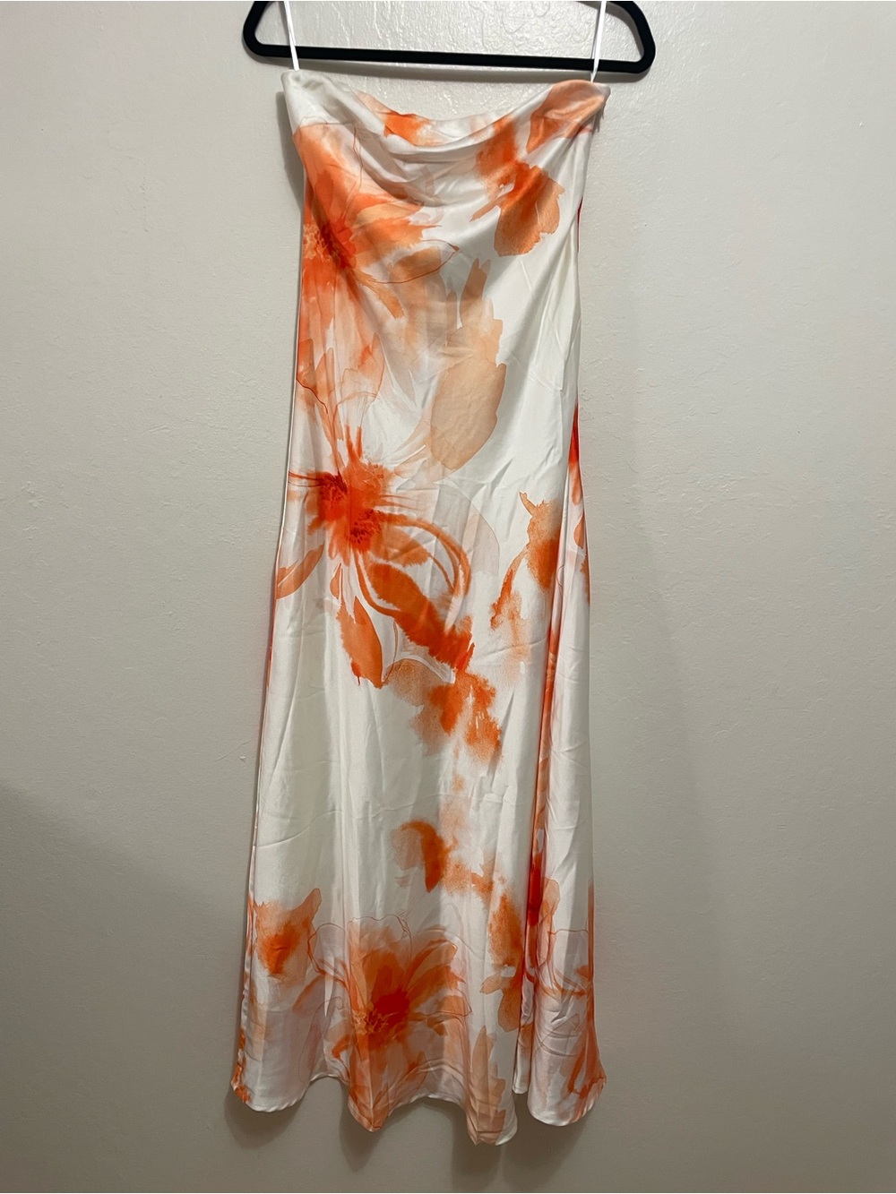 NWT Anthropologie Paper Heart Strapless Maxi Dress White Orange Floral Medium